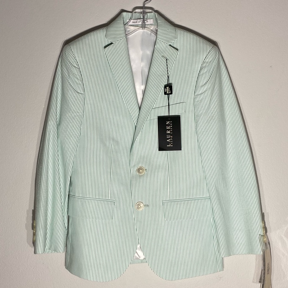 RALPH LAUREN**Green/White Striped Blazer 8R $118 - Picture 1 of 7